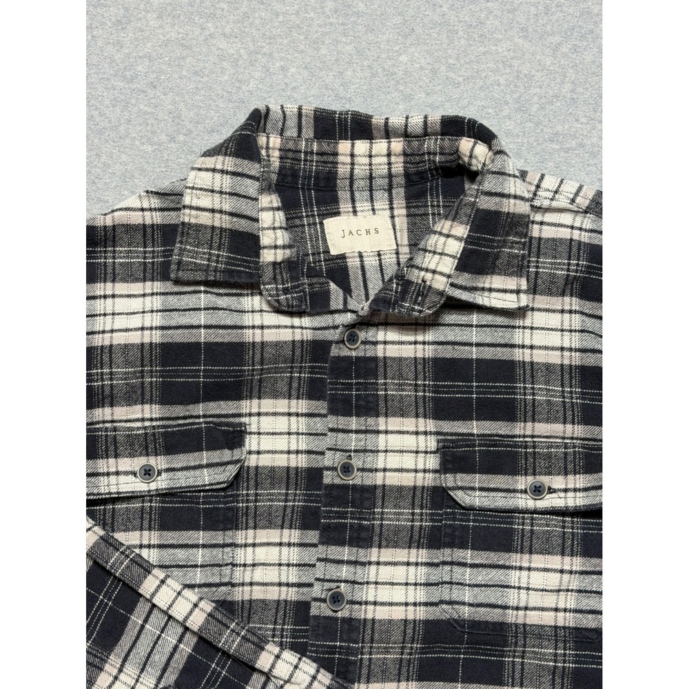 Jachs Mens XL Flannel Shirt Black White Plaid Long Sleeve Button Down Pockets - Picture 8 of 13